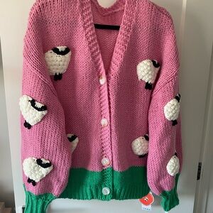 Pink Cardigan with Sheep Design